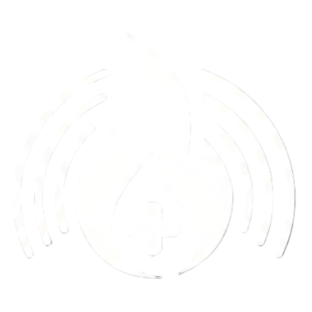 Icono Blanco sobre fondo negro, sin letras, que diga "calor que sana"